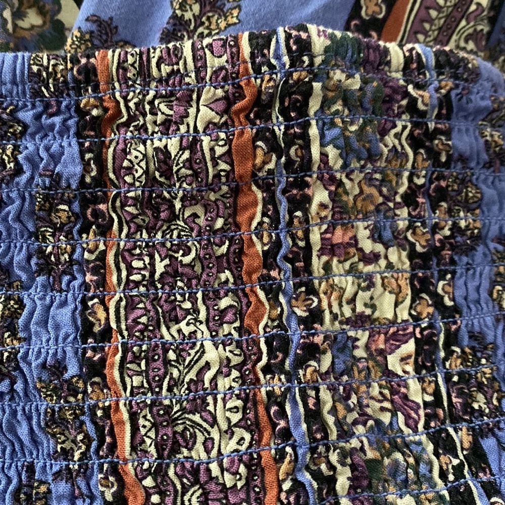 ❌SOLD❌Band of Gypsies Off Shoulder Patchwork Maxi Dress with Pockets💙💜🤍 - Picture 4 of 10